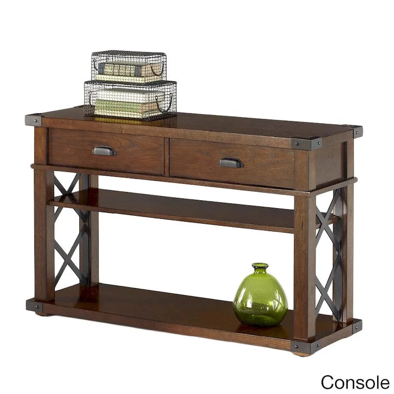 Tables d'appoint rustiques en frêne vintage avec rangement