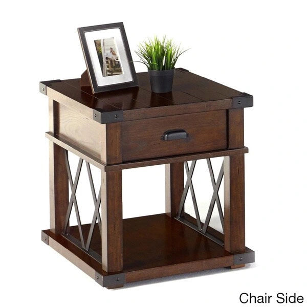 Tables d'appoint rustiques en frêne vintage avec rangement