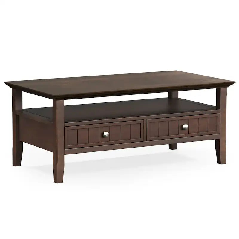 Table basse transitionnelle en bois massif de 48 pouces avec tiroirs