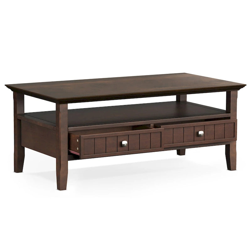 Table basse transitionnelle en bois massif de 48 pouces avec tiroirs