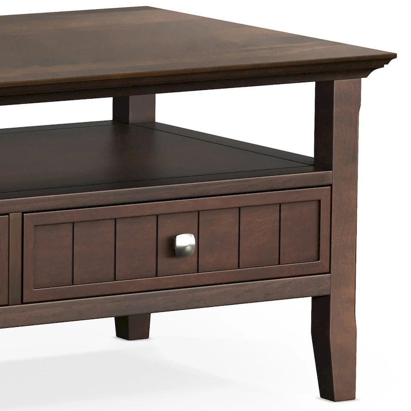 Table basse transitionnelle en bois massif de 48 pouces avec tiroirs