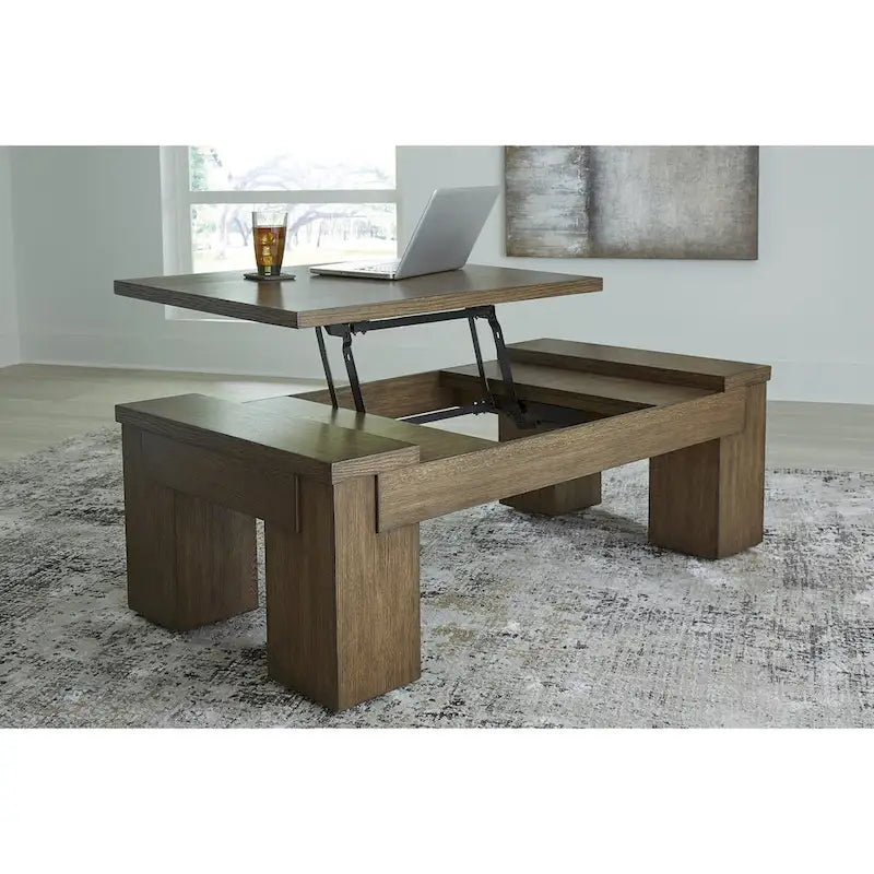 Table basse relevable marron - 54L x 28P x 18H