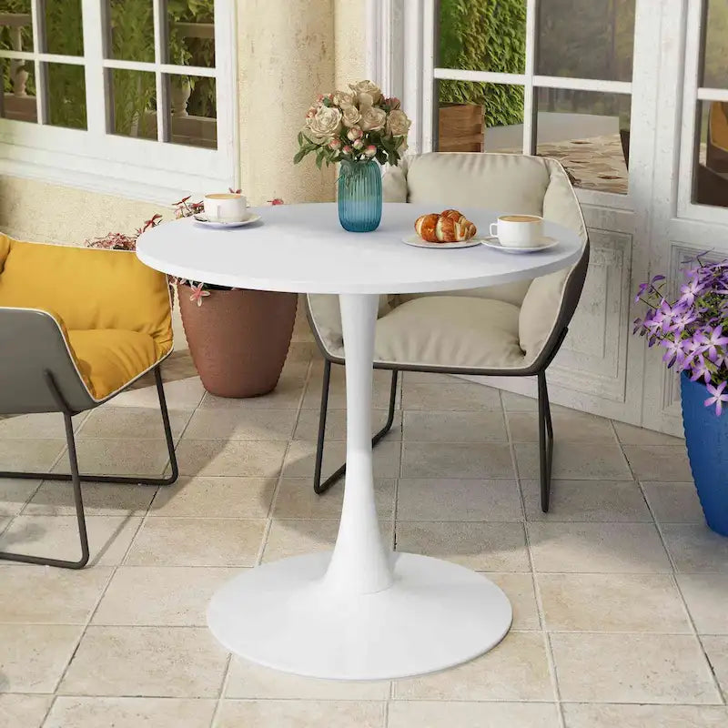 Table à manger ronde de 32 pouces avec plateau en MDF à imprimé marbre et base en métal