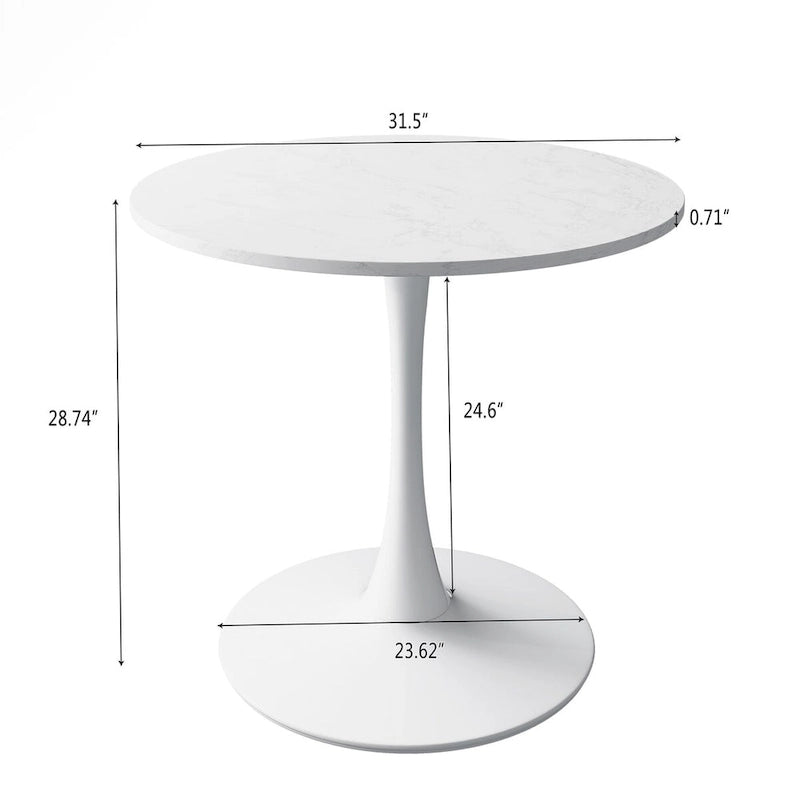 Table à manger ronde de 32 pouces avec plateau en MDF à imprimé marbre et base en métal
