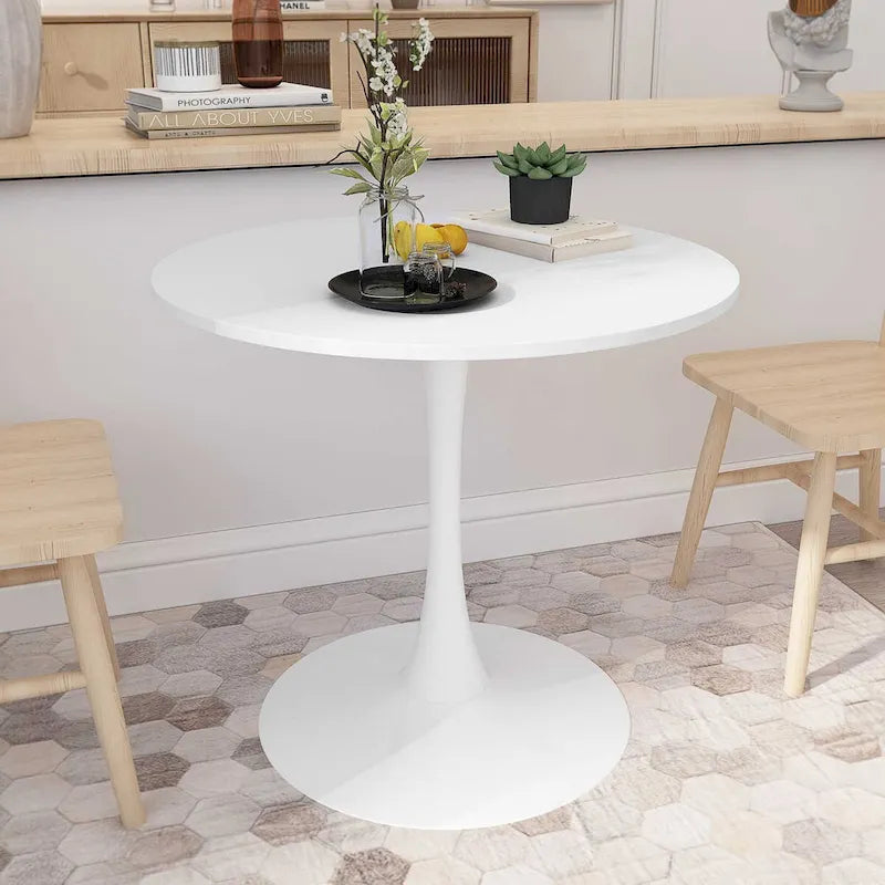 Table à manger ronde de 32 pouces avec plateau en MDF à imprimé marbre et base en métal