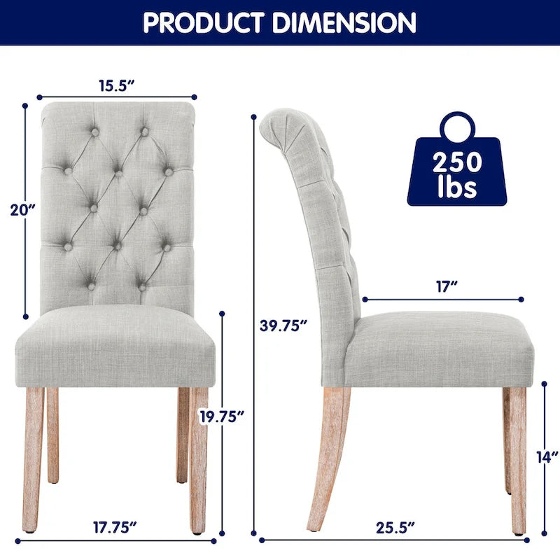 Lot de 2 chaises de salle à manger Parsons en lin capitonnées