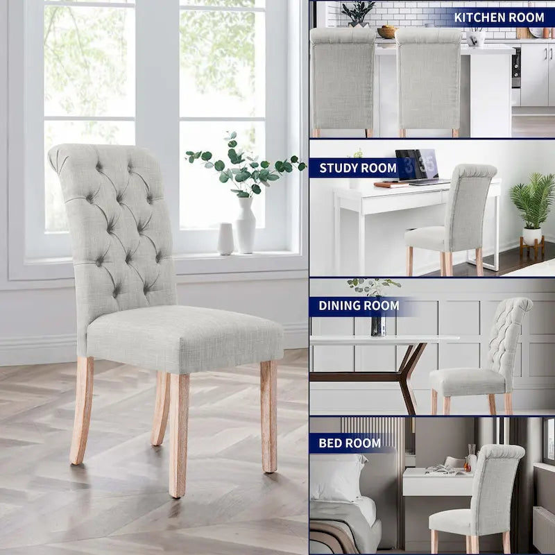 Lot de 2 chaises de salle à manger Parsons en lin capitonnées