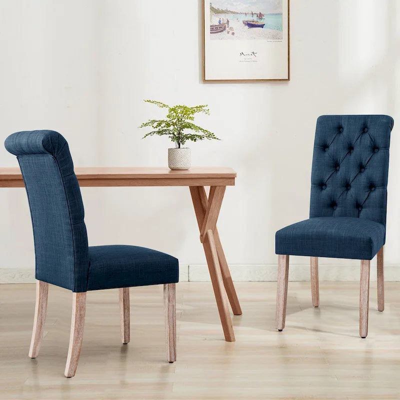 Lot de 2 chaises de salle à manger Parsons en lin capitonnées