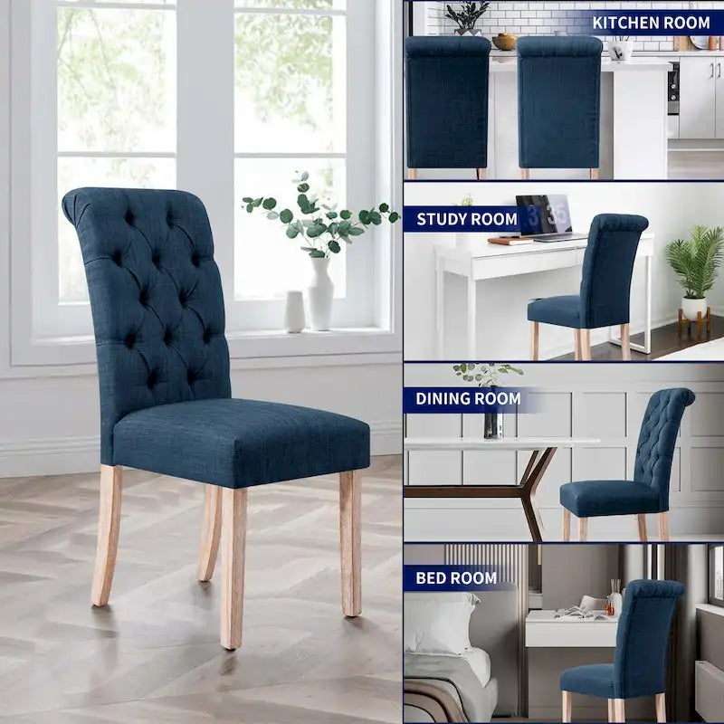 Lot de 2 chaises de salle à manger Parsons en lin capitonnées