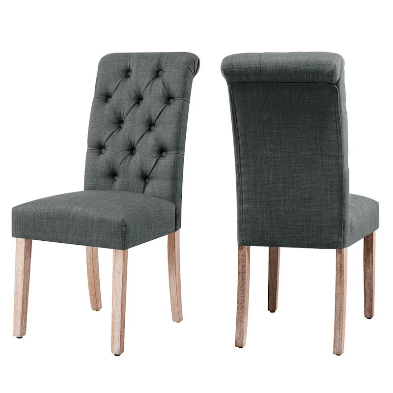 Lot de 2 chaises de salle à manger Parsons en lin capitonnées
