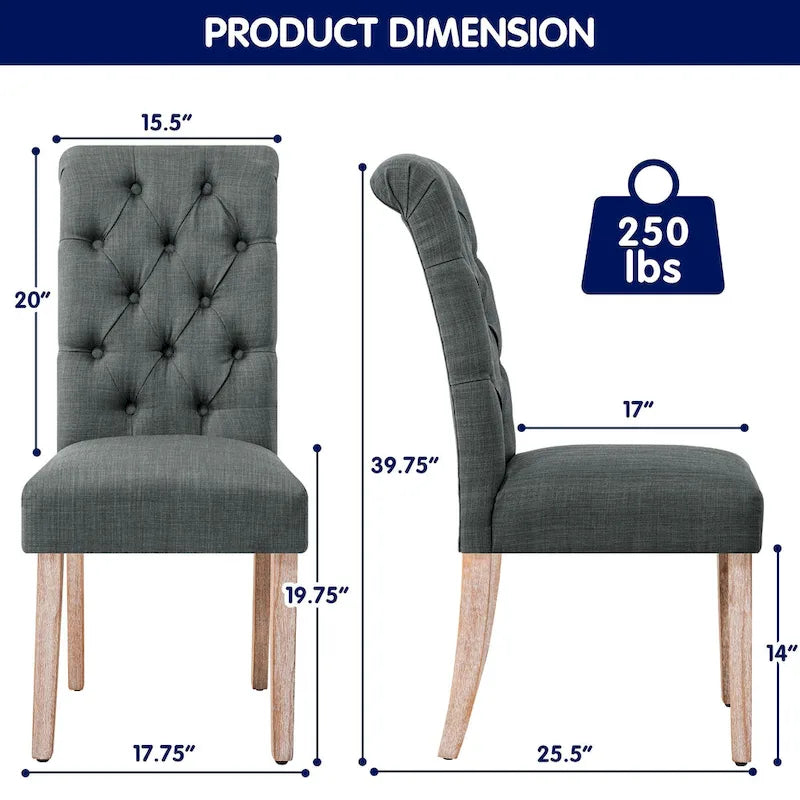 Lot de 2 chaises de salle à manger Parsons en lin capitonnées