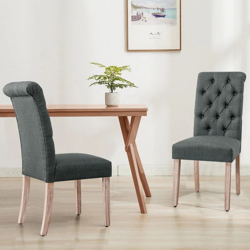 Lot de 2 chaises de salle à manger Parsons en lin capitonnées