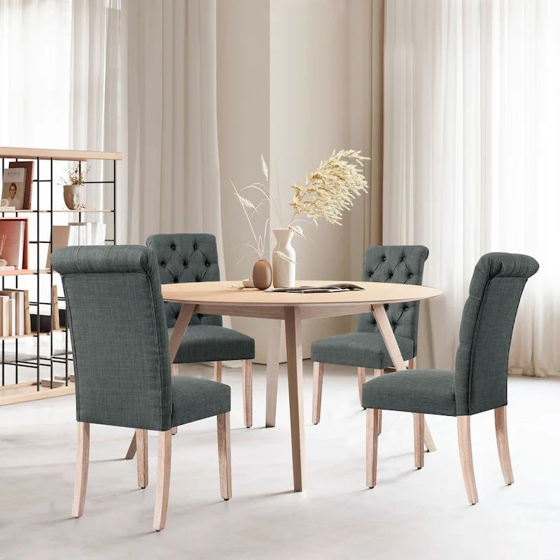 Lot de 2 chaises de salle à manger Parsons en lin capitonnées