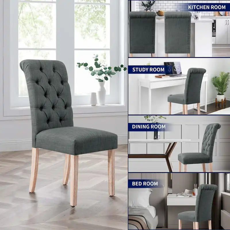 Lot de 2 chaises de salle à manger Parsons en lin capitonnées