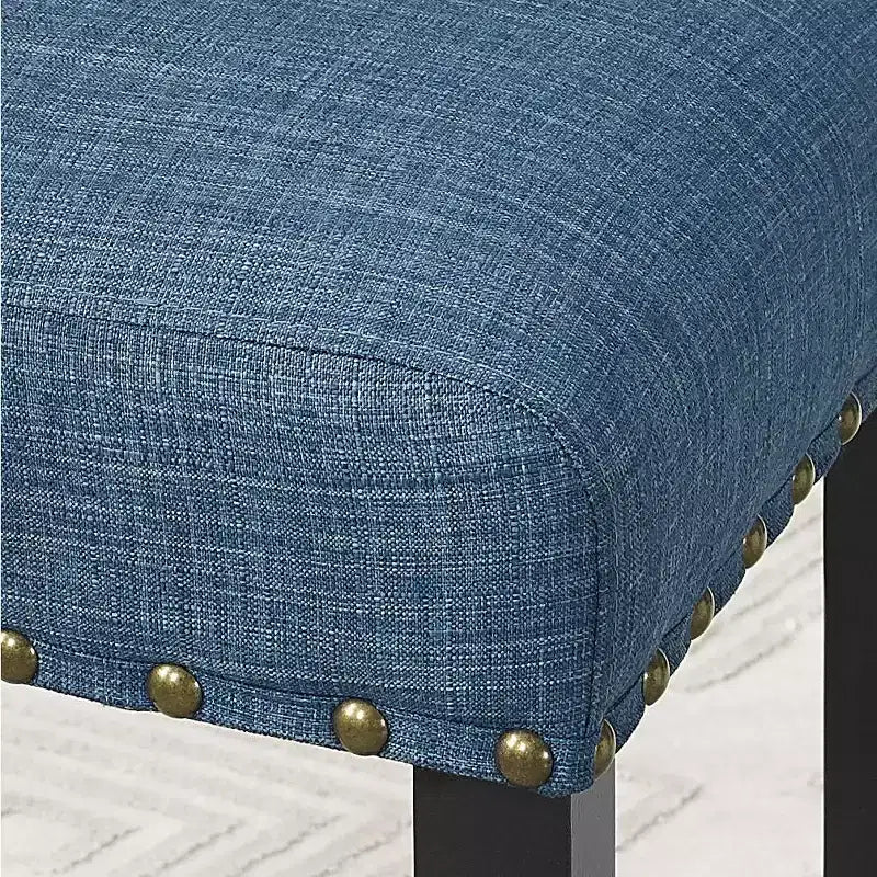 Biony 3-Piece 36 Round Espresso Finish Bar Table with 2 Blue Fabric Nail Head Pub Chairs