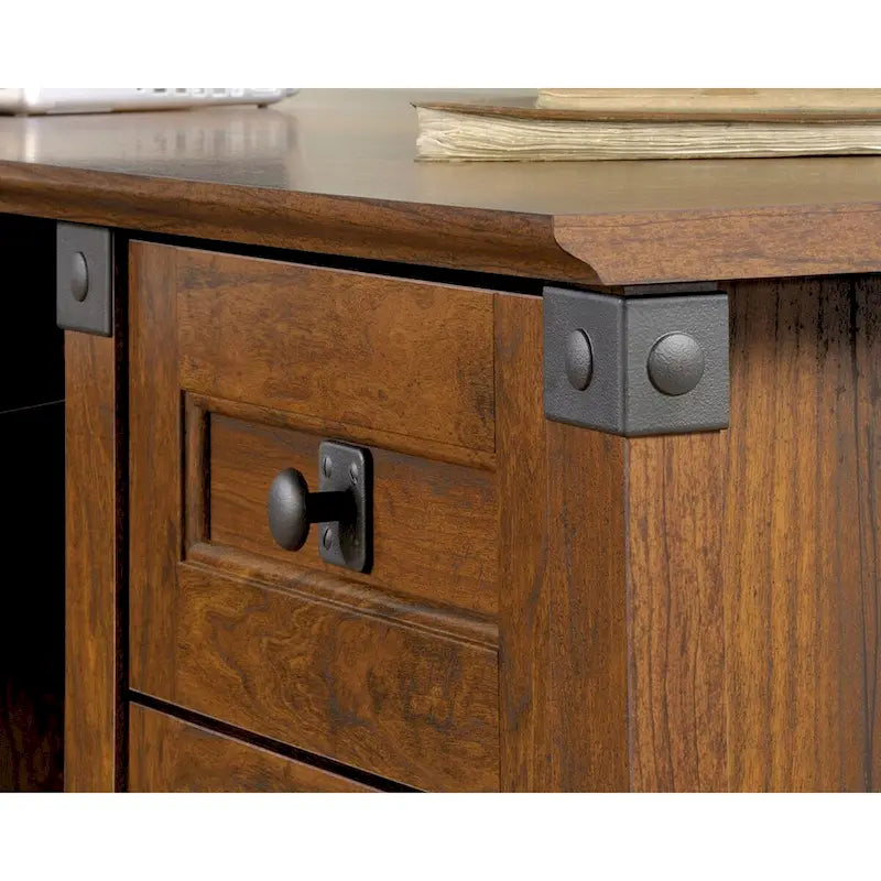 Bureau d'angle informatique avec tiroirs et espace de rangement pour unité centrale
