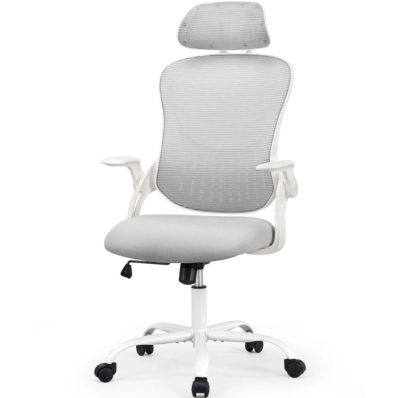 Fauteuil de bureau ergonomique à dossier haut en maille avec appui-tête réglable et roulettes