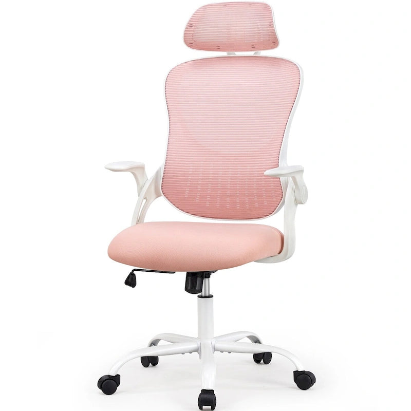 Fauteuil de bureau ergonomique à dossier haut en maille avec appui-tête réglable et roulettes
