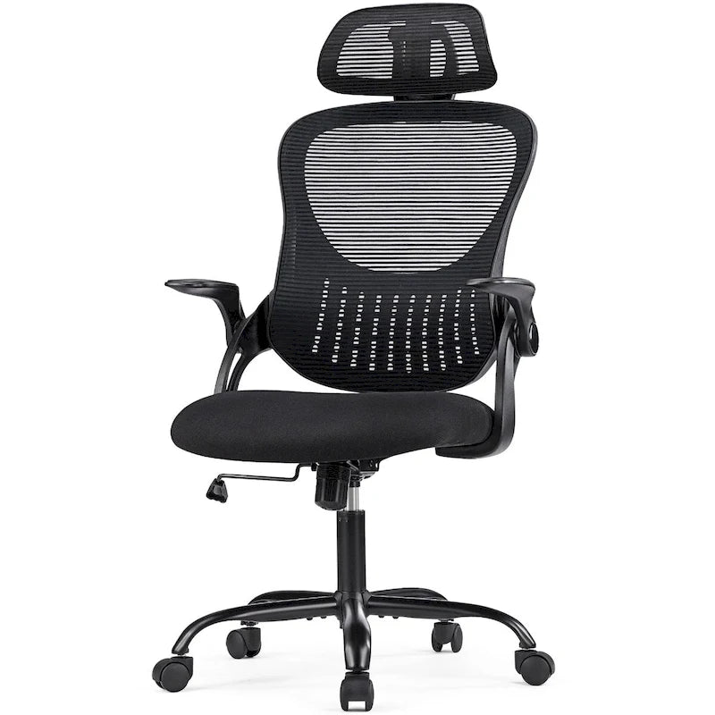 Fauteuil de bureau ergonomique à dossier haut en maille avec appui-tête réglable et roulettes