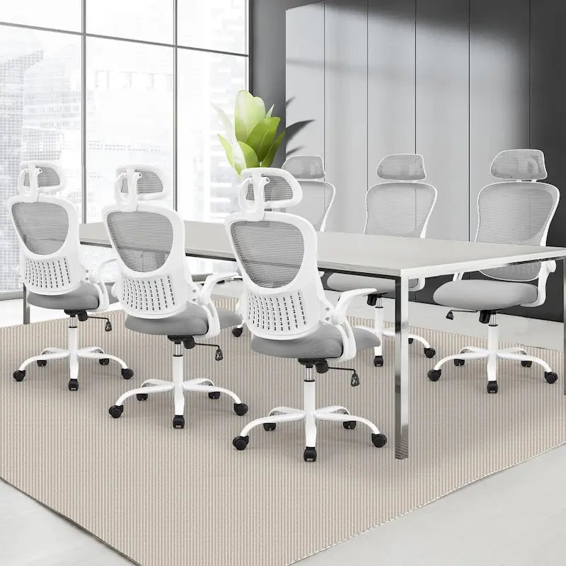 Fauteuil de bureau ergonomique à dossier haut en maille avec appui-tête réglable et roulettes
