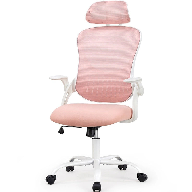 Fauteuil de bureau ergonomique à dossier haut en maille avec appui-tête réglable et roulettes
