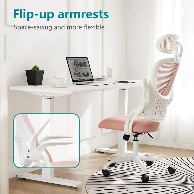 Fauteuil de bureau ergonomique à dossier haut en maille avec appui-tête réglable et roulettes