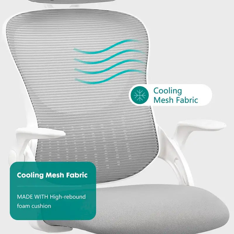 Fauteuil de bureau ergonomique à dossier haut en maille avec appui-tête réglable et roulettes