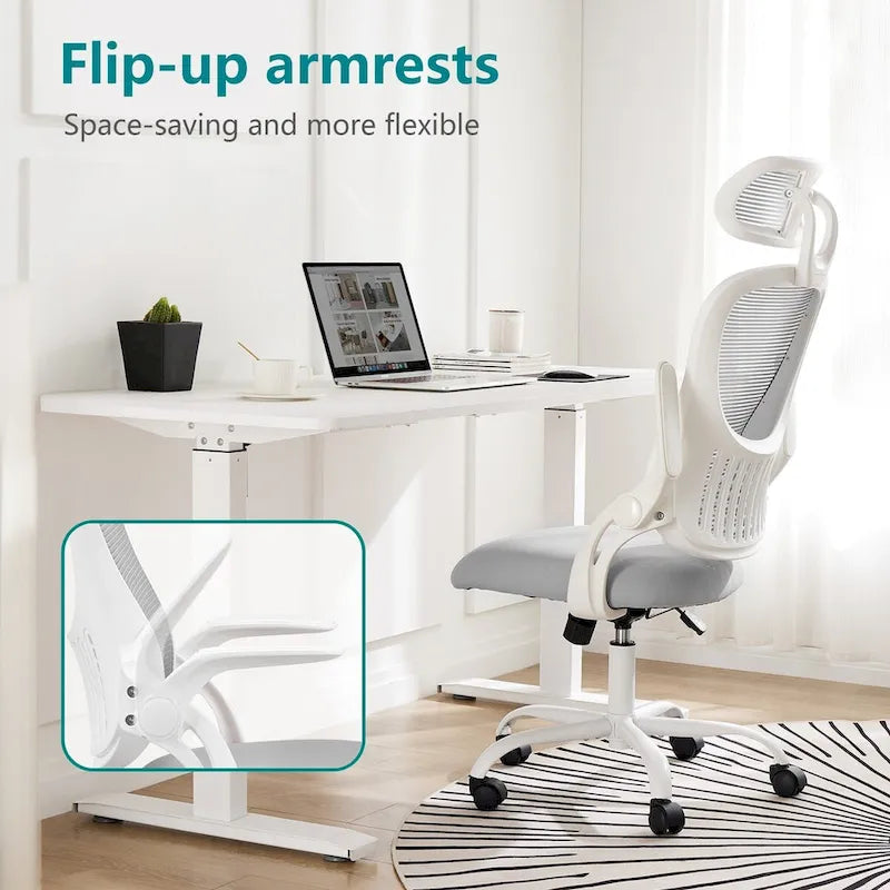 Fauteuil de bureau ergonomique à dossier haut en maille avec appui-tête réglable et roulettes
