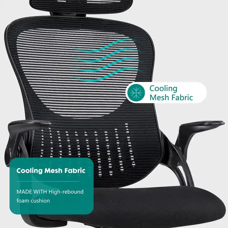 Fauteuil de bureau ergonomique à dossier haut en maille avec appui-tête réglable et roulettes