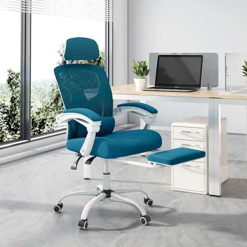 Fauteuil inclinable dossier haut en maille avec repose-pieds et appuie-tête réglable