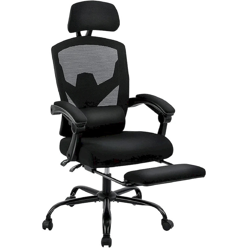 Fauteuil inclinable dossier haut en maille avec repose-pieds et appuie-tête réglable