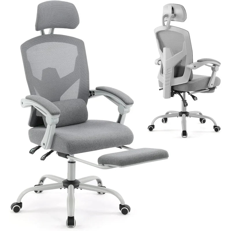 Fauteuil inclinable dossier haut en maille avec repose-pieds et appuie-tête réglable