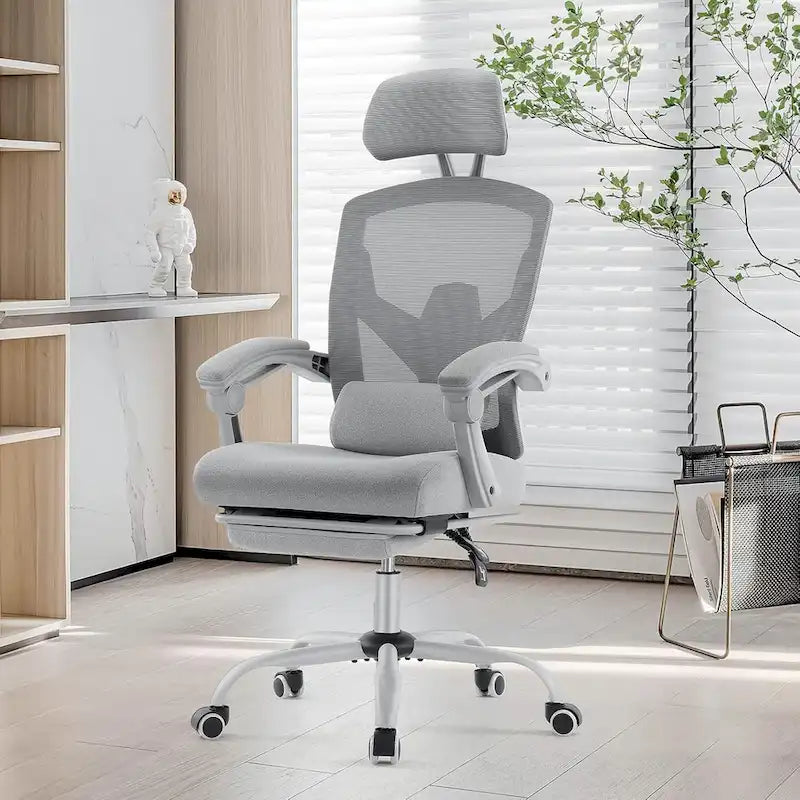 Fauteuil inclinable dossier haut en maille avec repose-pieds et appuie-tête réglable