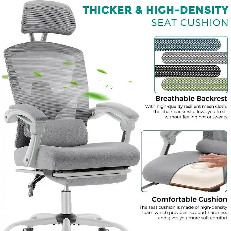 Fauteuil inclinable dossier haut en maille avec repose-pieds et appuie-tête réglable