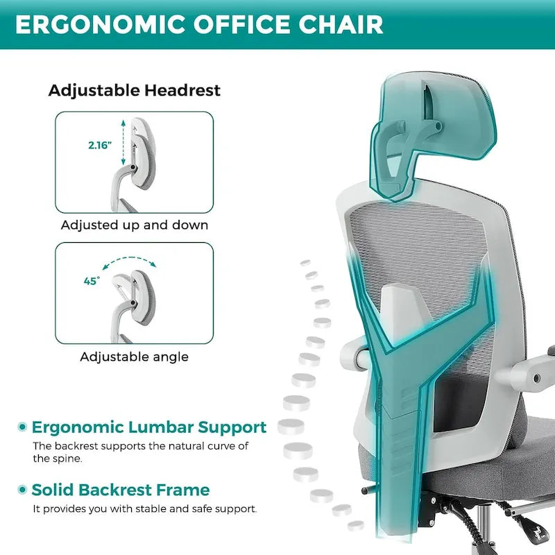 Fauteuil inclinable dossier haut en maille avec repose-pieds et appuie-tête réglable