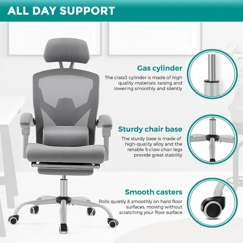 Fauteuil inclinable dossier haut en maille avec repose-pieds et appuie-tête réglable