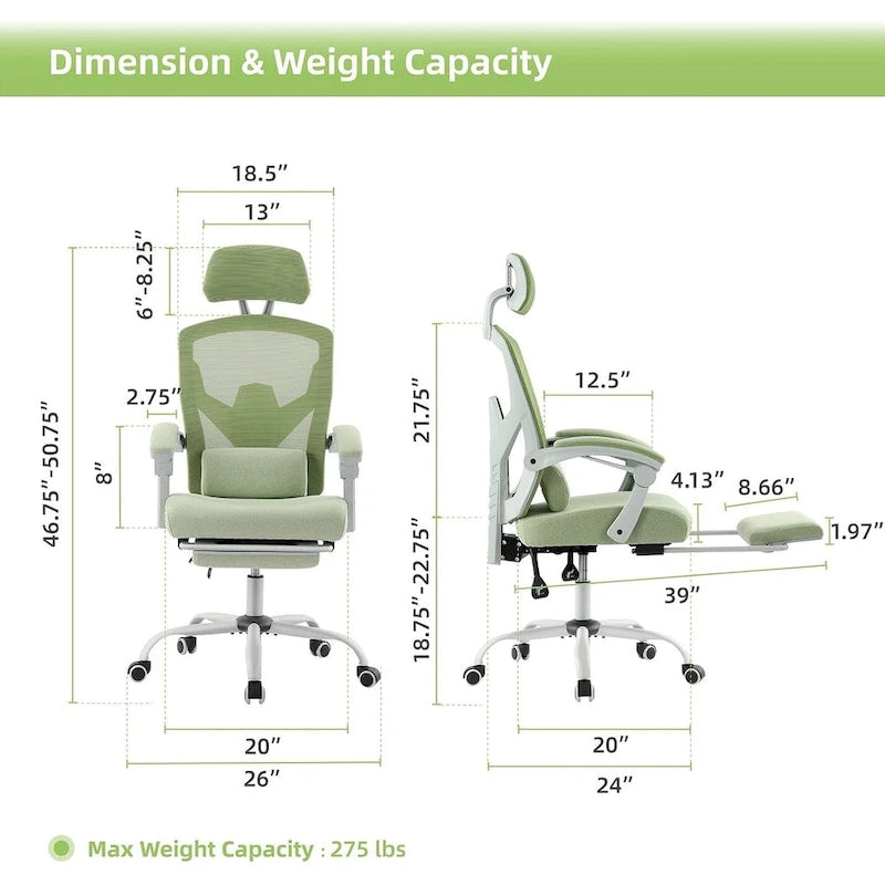 Fauteuil inclinable dossier haut en maille avec repose-pieds et appuie-tête réglable
