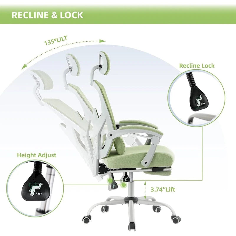Fauteuil inclinable dossier haut en maille avec repose-pieds et appuie-tête réglable