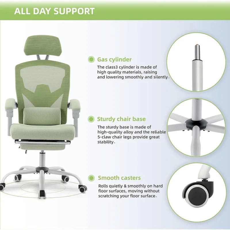 Fauteuil inclinable dossier haut en maille avec repose-pieds et appuie-tête réglable