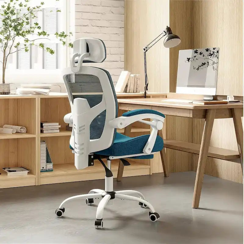 Fauteuil inclinable dossier haut en maille avec repose-pieds et appuie-tête réglable