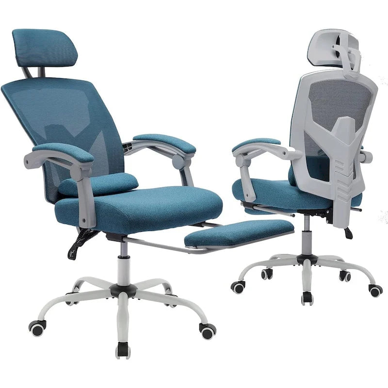 Fauteuil inclinable dossier haut en maille avec repose-pieds et appuie-tête réglable