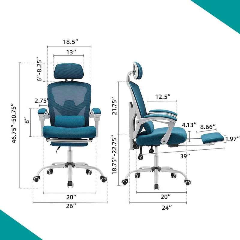 Fauteuil inclinable dossier haut en maille avec repose-pieds et appuie-tête réglable