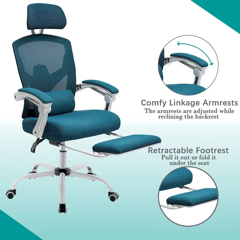Fauteuil inclinable dossier haut en maille avec repose-pieds et appuie-tête réglable