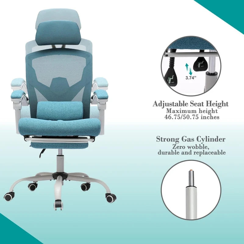 Fauteuil inclinable dossier haut en maille avec repose-pieds et appuie-tête réglable