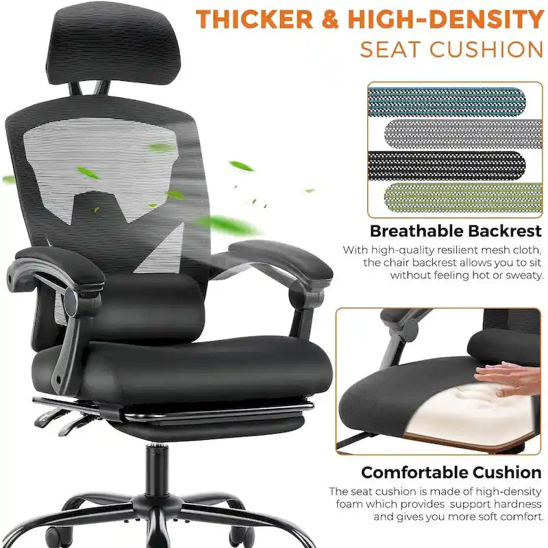 Fauteuil inclinable dossier haut en maille avec repose-pieds et appuie-tête réglable