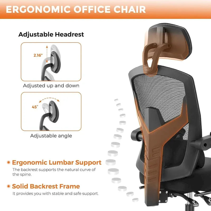 Fauteuil inclinable dossier haut en maille avec repose-pieds et appuie-tête réglable