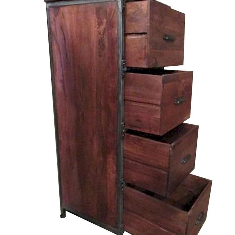 Meuble à 4 tiroirs en manguier massif, fabriqué à la main, style rustique