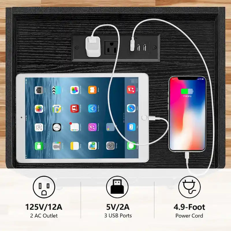 Table de chevet avec station de charge et ports USB