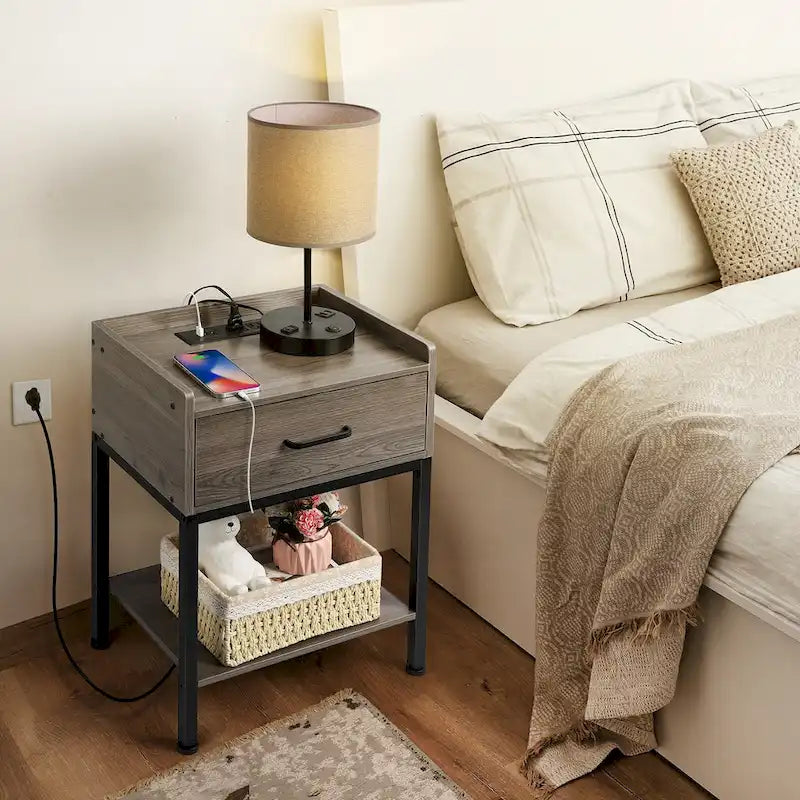 Table de chevet avec station de charge et ports USB
