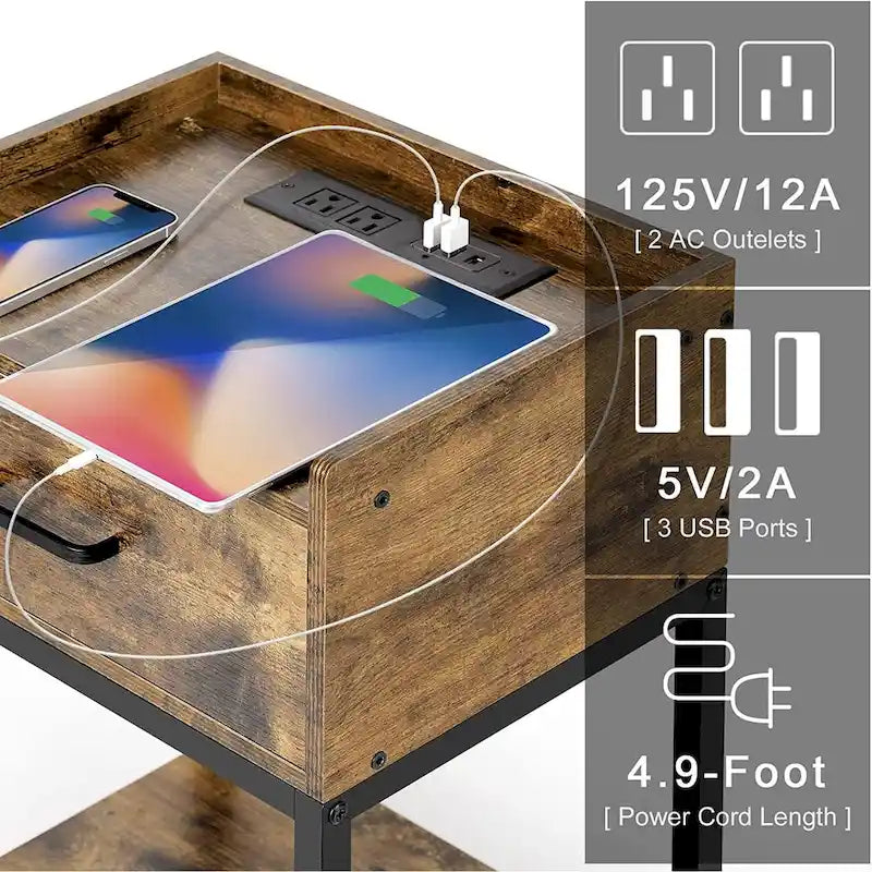 Table de chevet avec station de charge et ports USB